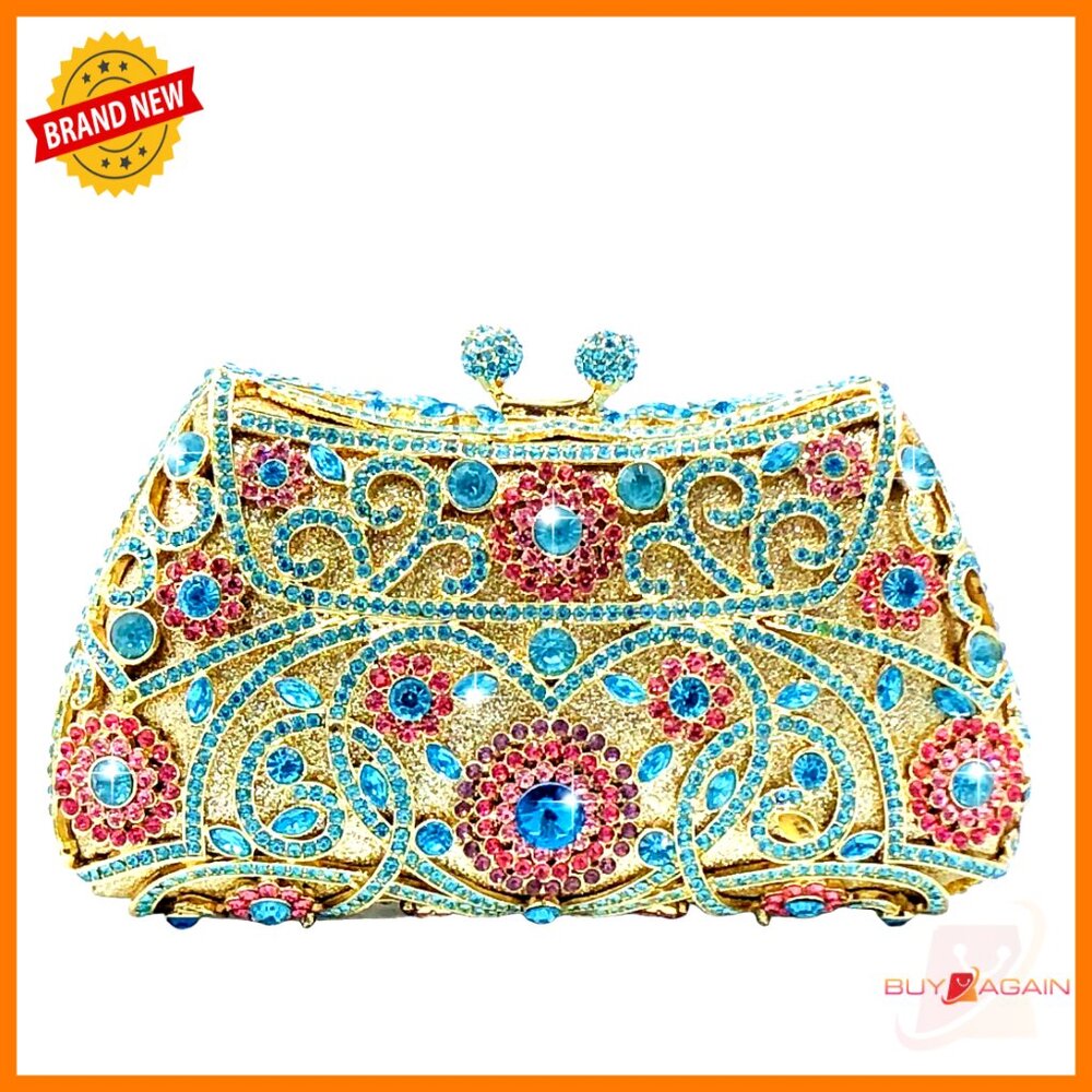 Mini Floral Rhinestone Clutch Evening Bag With Detachable Straps